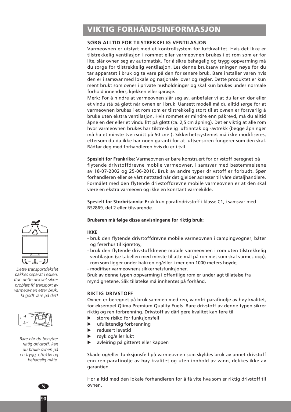 Viktig forhåndsinformasjon | Qlima SRE7037C User Manual | Page 112 / 184