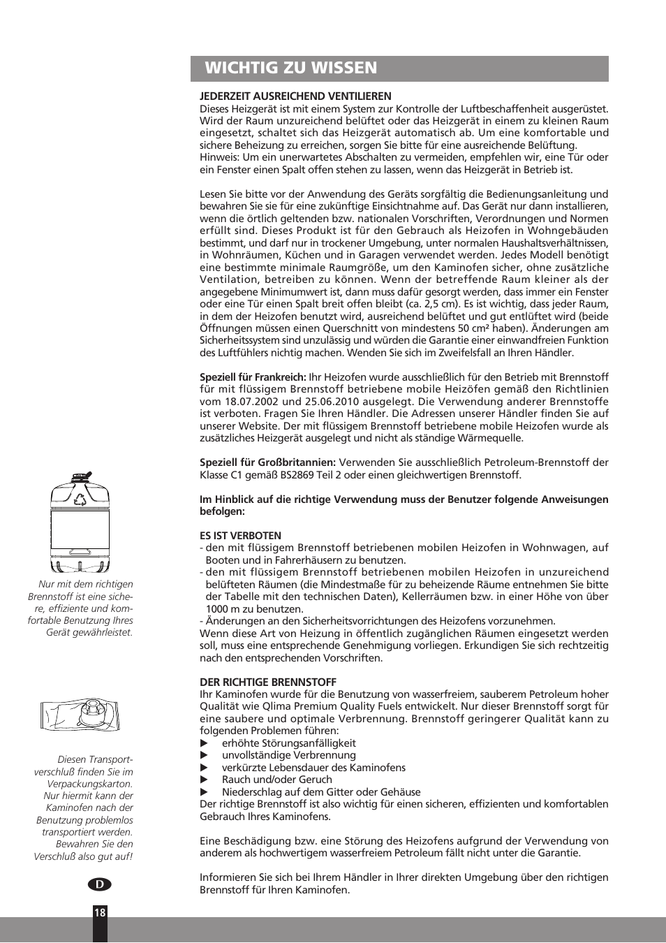 Wichtig zu wissen | Qlima SRE7037C User Manual | Page 40 / 184