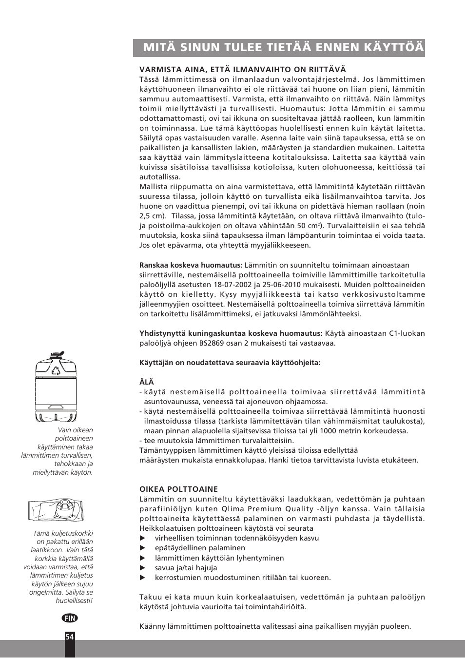 Mitä sinun tulee tietää ennen käyttöä | Qlima SRE7037C User Manual | Page 76 / 184