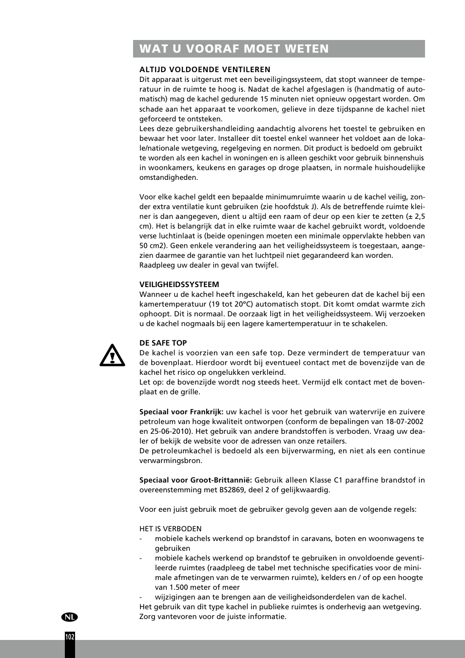 Wat u vooraf moet weten | Qlima R7127TC User Manual | Page 102 / 162