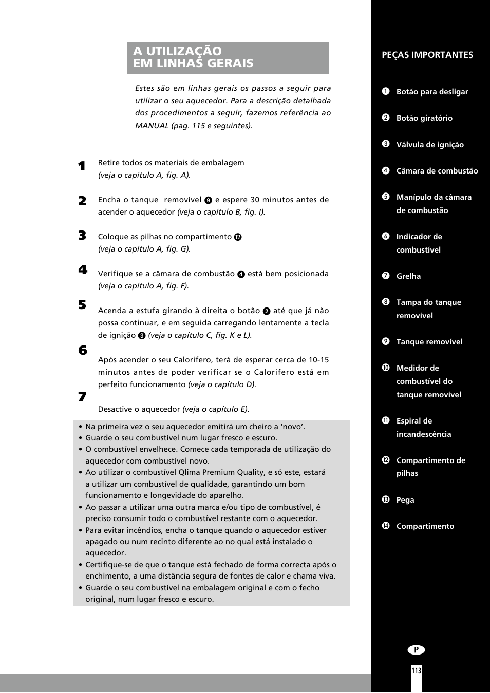 A utilização em linhas gerais | Qlima R7127TC User Manual | Page 113 / 162