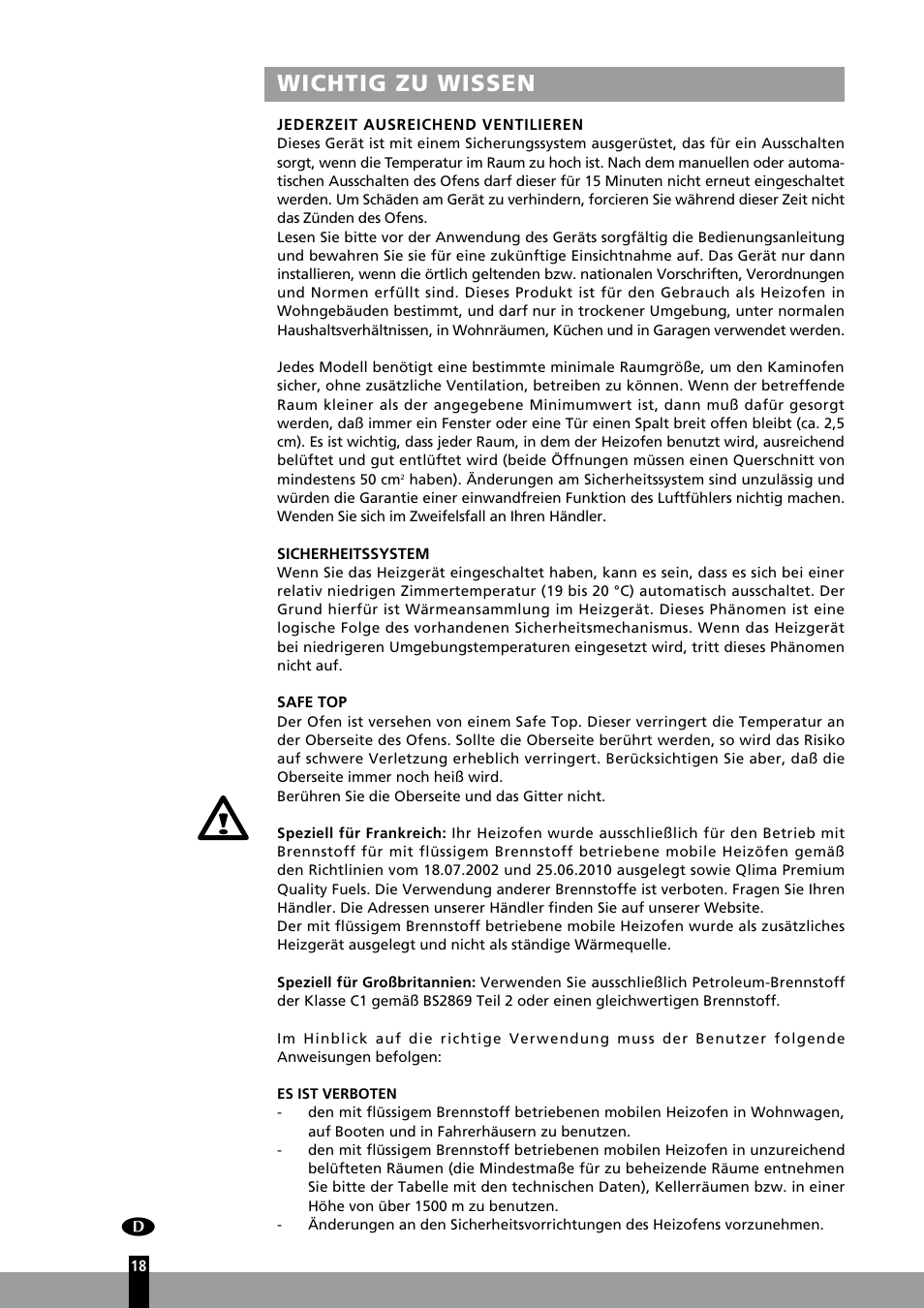 Wichtig zu wissen | Qlima R7127TC User Manual | Page 18 / 162