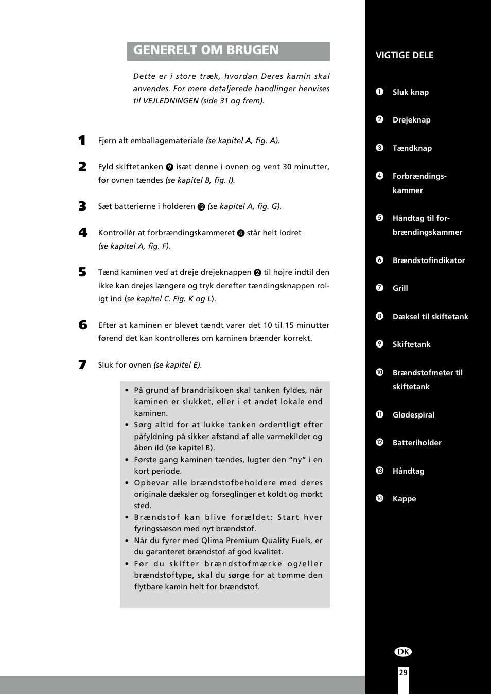 Generelt om brugen | Qlima R7127TC User Manual | Page 29 / 162