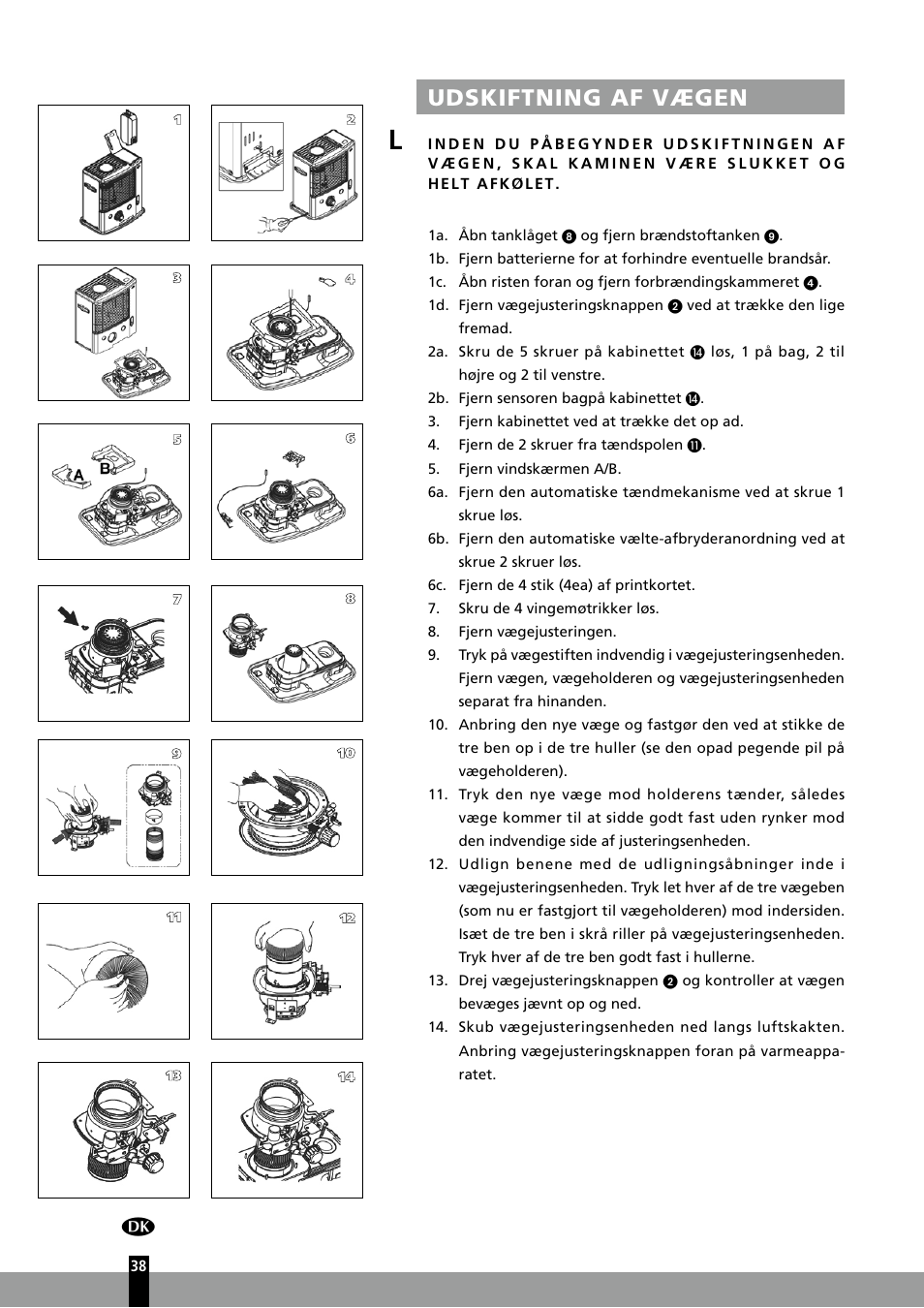 Udskiftning af vægen | Qlima R7127TC User Manual | Page 38 / 162