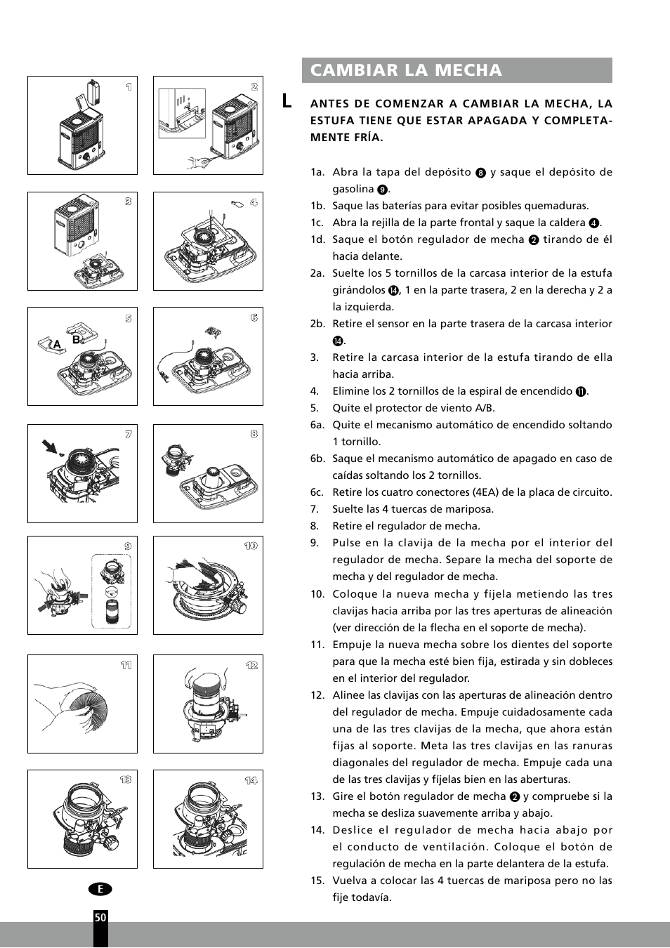 Cambiar la mecha | Qlima R7127TC User Manual | Page 50 / 162