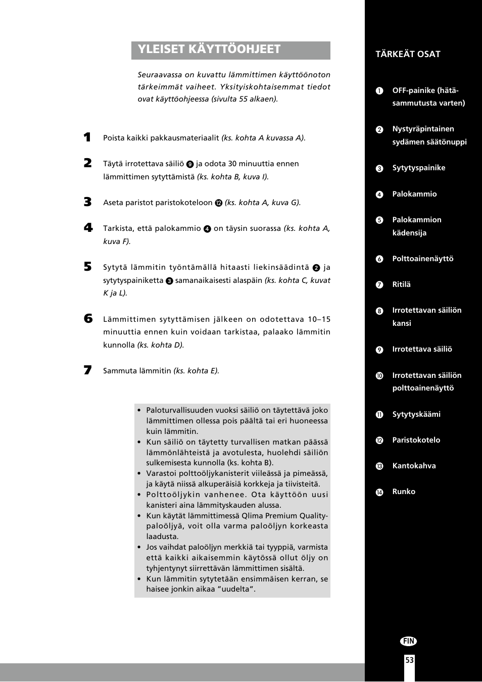 Yleiset käyttöohjeet | Qlima R7127TC User Manual | Page 53 / 162