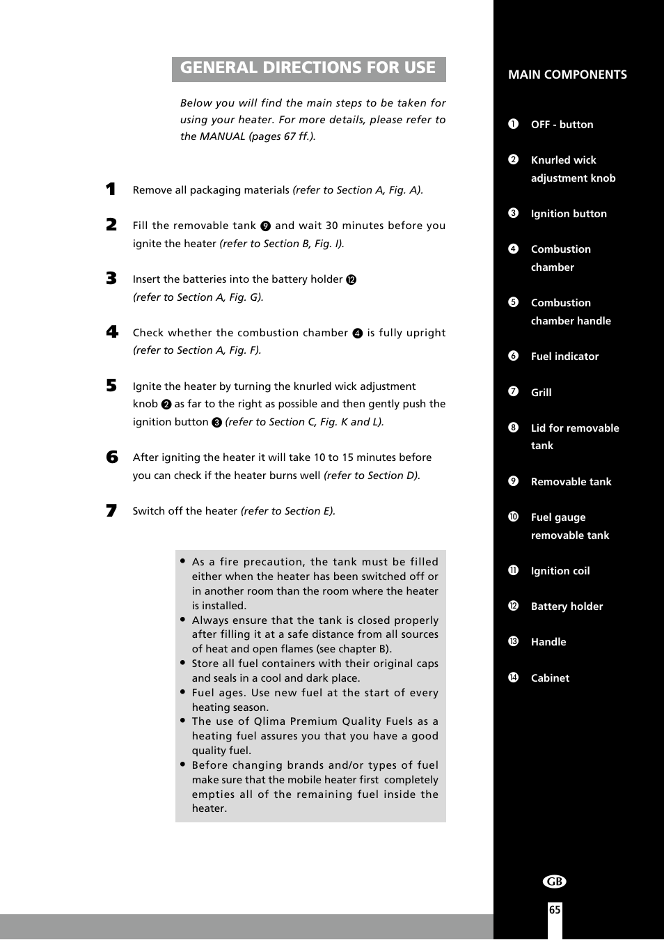 General directions for use | Qlima R7127TC User Manual | Page 65 / 162