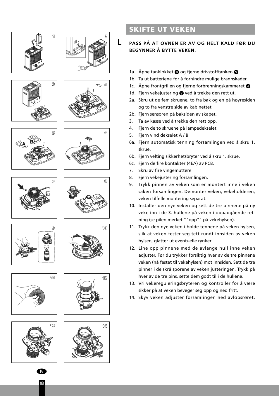 Skifte ut veken | Qlima R7127TC User Manual | Page 98 / 162