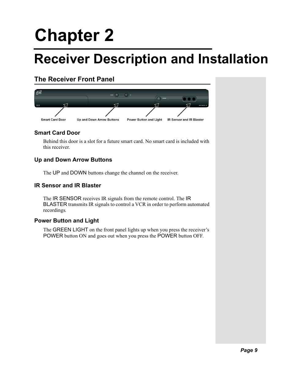 Chapter2, Chapter 2, Receiver description and installation | Dish Network Duo 322 User Manual | Page 14 / 98