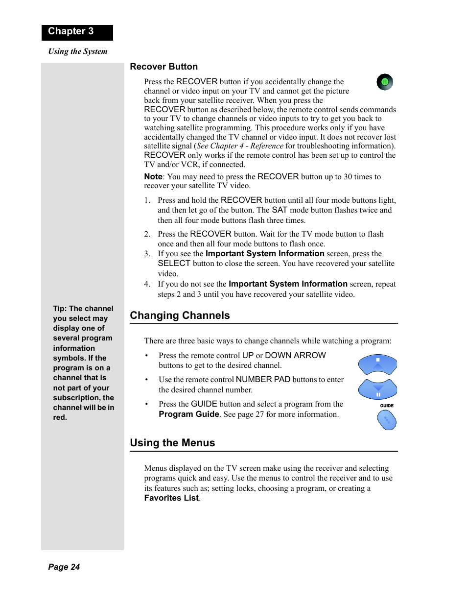 Changing channels using the menus, Changing channels, Using the menus | Dish Network Duo 322 User Manual | Page 29 / 98