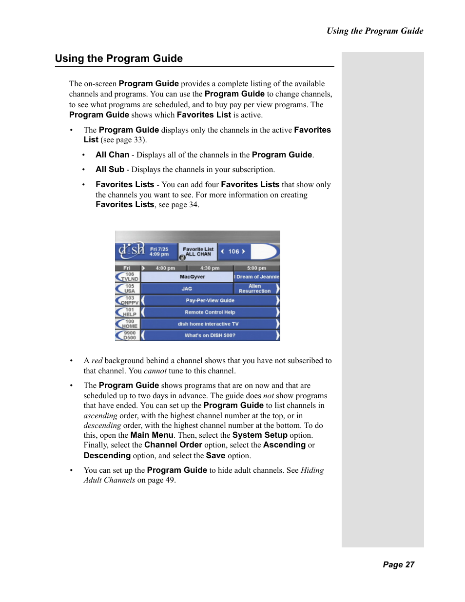 Using the program guide | Dish Network Duo 322 User Manual | Page 32 / 98