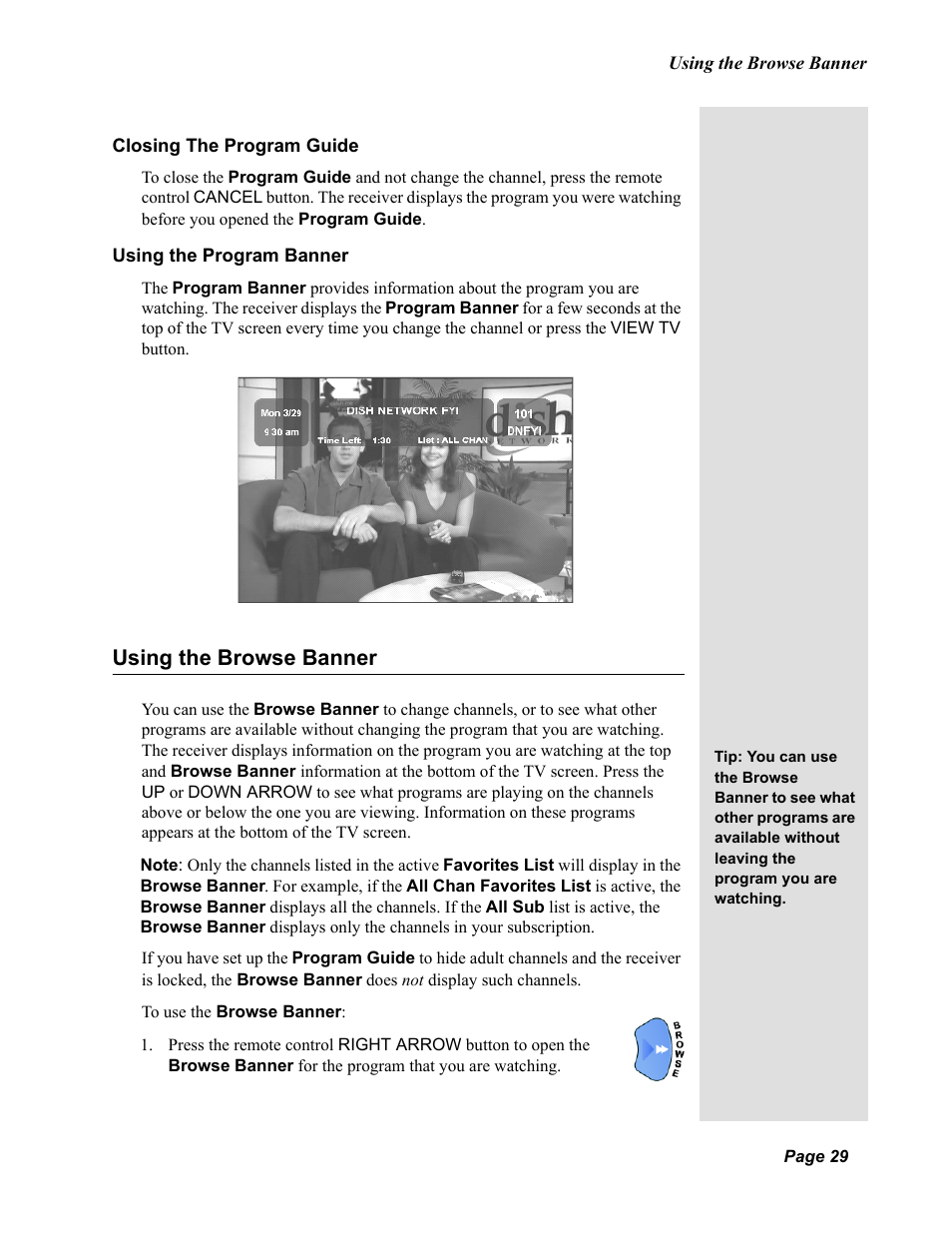 Using the browse banner | Dish Network Duo 322 User Manual | Page 34 / 98