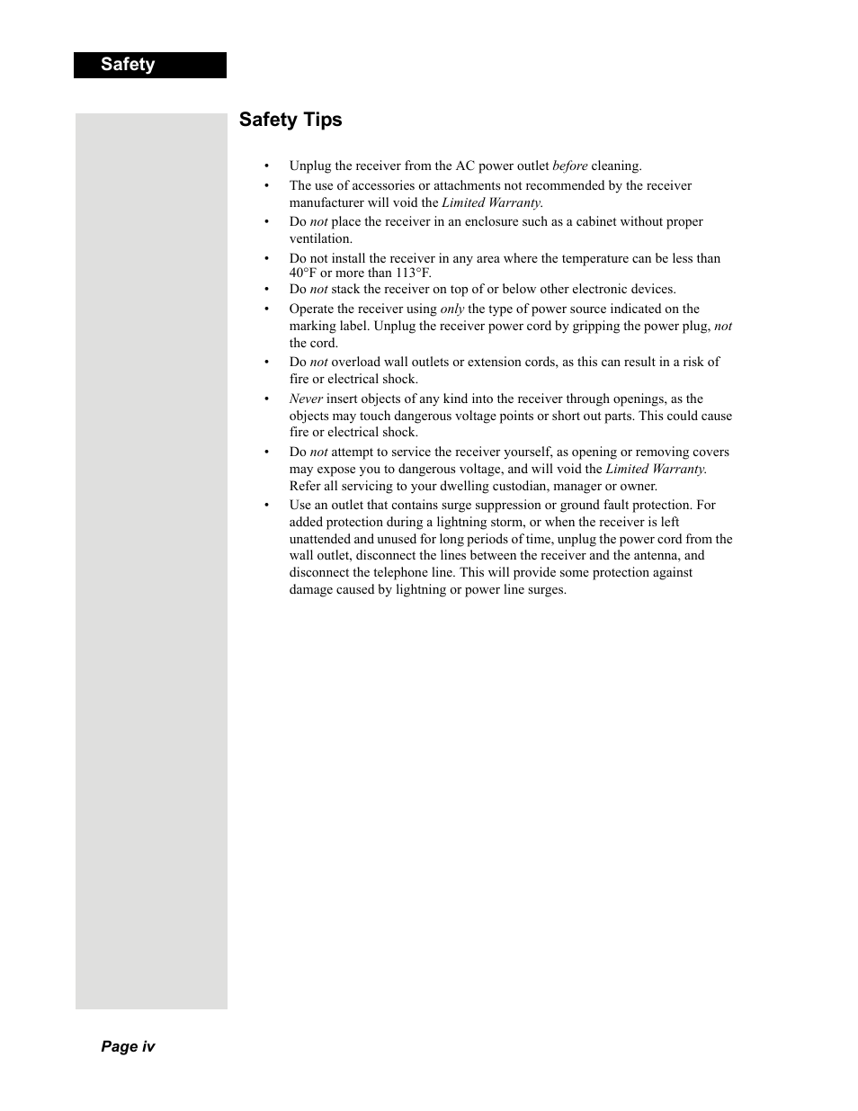 Safety tips, Safety | Dish Network Duo 322 User Manual | Page 5 / 98