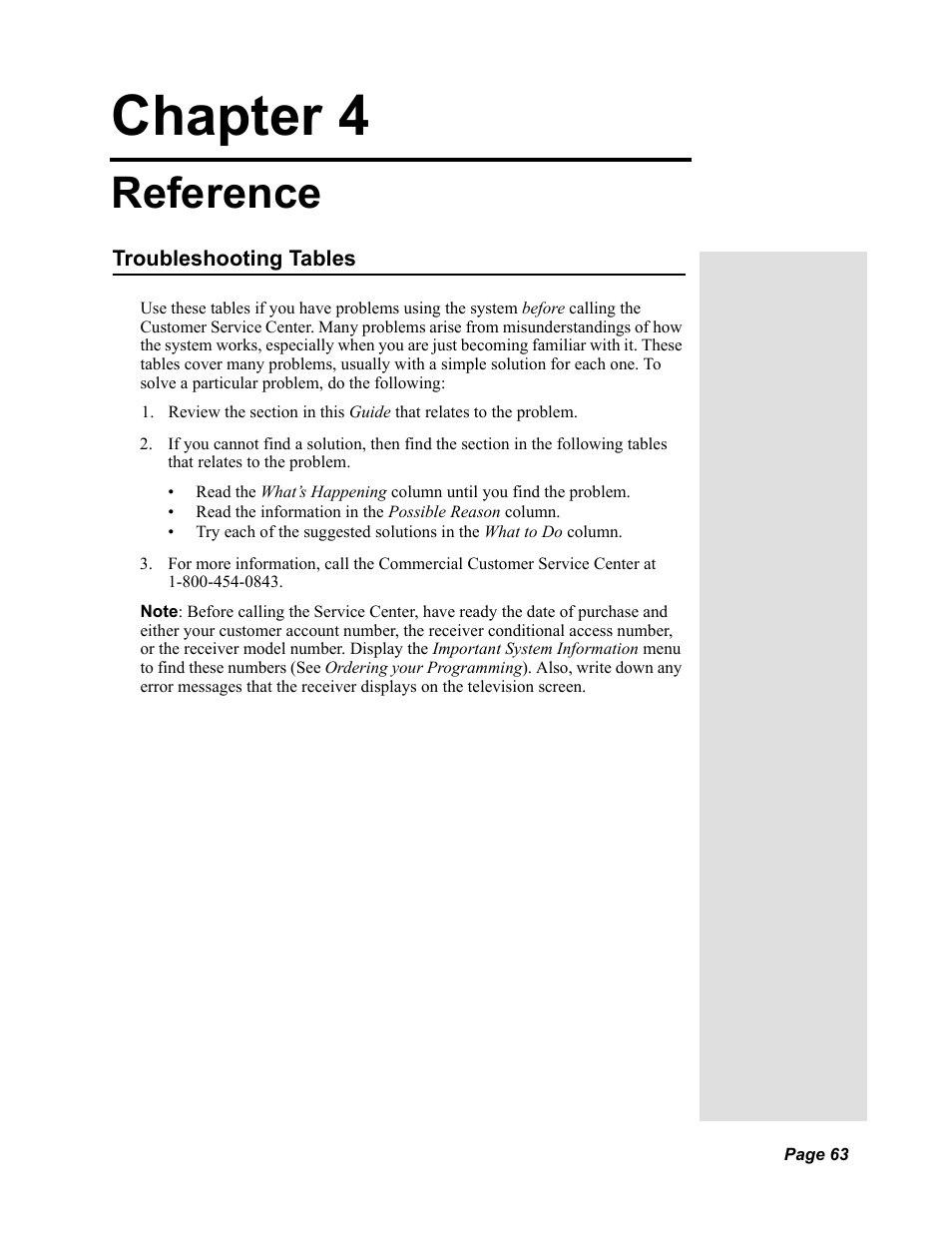 Chapter4, Chapter 4 reference, Troubleshooting tables | Chapter 4, Reference | Dish Network Duo 322 User Manual | Page 68 / 98