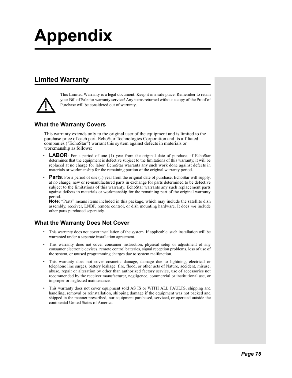 Appendix, Limited warranty | Dish Network Duo 322 User Manual | Page 80 / 98