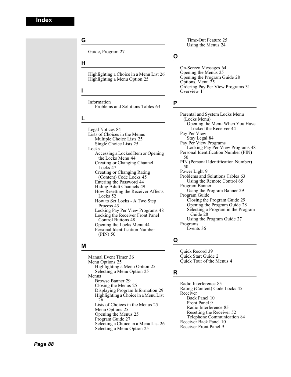Index | Dish Network Duo 322 User Manual | Page 93 / 98