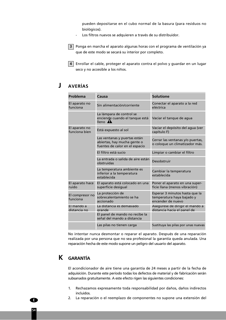Averías, Garantía | Qlima P126 User Manual | Page 54 / 104
