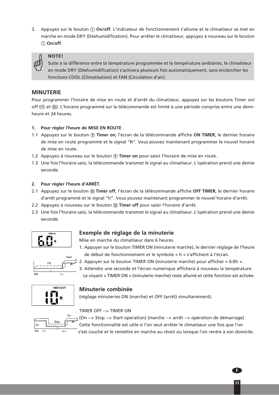 Minuterie, Exemple de réglage de la minuterie, Minuterie combinée | Qlima SC3331 in User Manual | Page 33 / 176