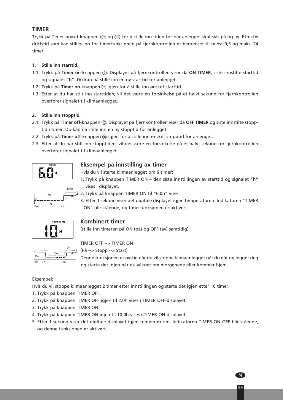 Timer, Eksempel på innstilling av timer, Kombinert timer | Qlima SC3331 in User Manual | Page 99 / 176