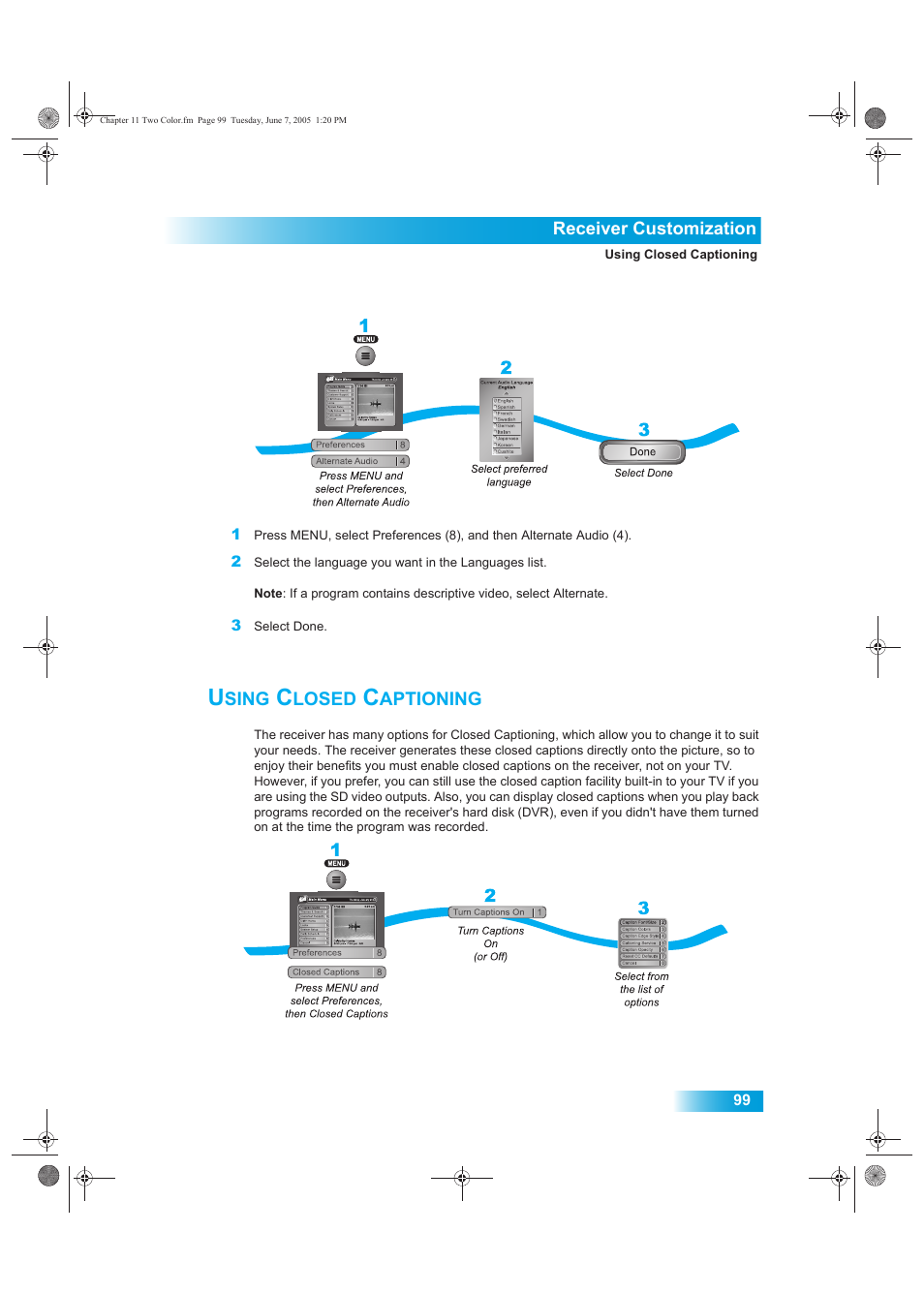 Sing, Losed, Aptioning | Dish Network 942 User Manual | Page 106 / 162