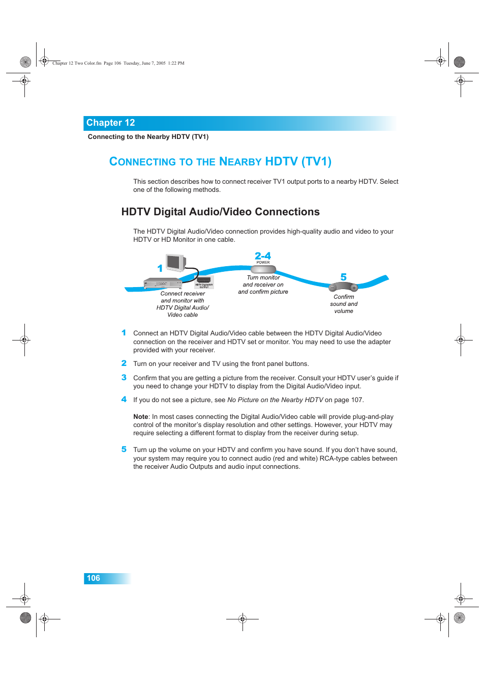 Onnecting, Earby, Hdtv (tv1) | Hdtv digital audio/video connections | Dish Network 942 User Manual | Page 113 / 162