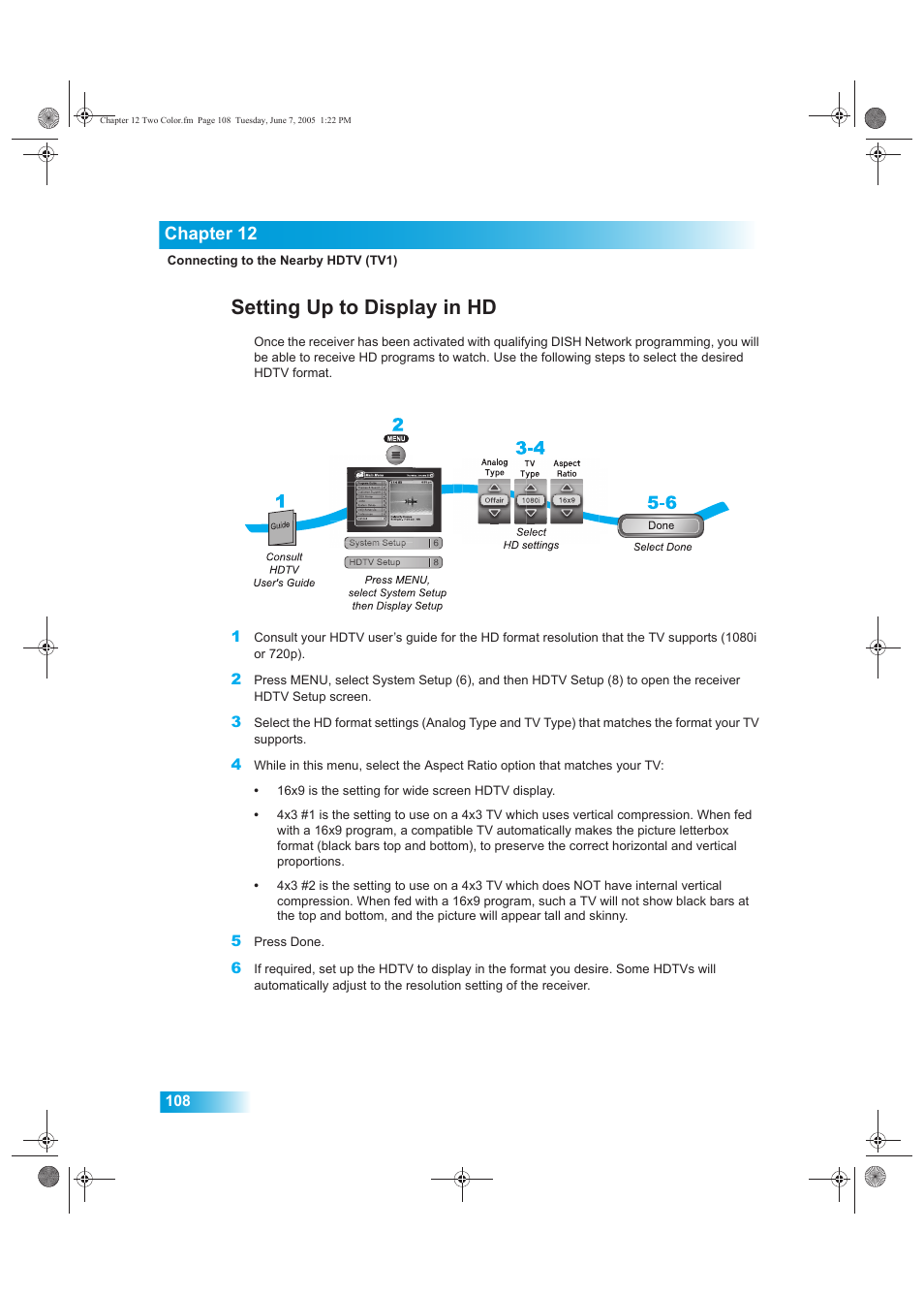 Setting up to display in hd, Chapter 12 | Dish Network 942 User Manual | Page 115 / 162