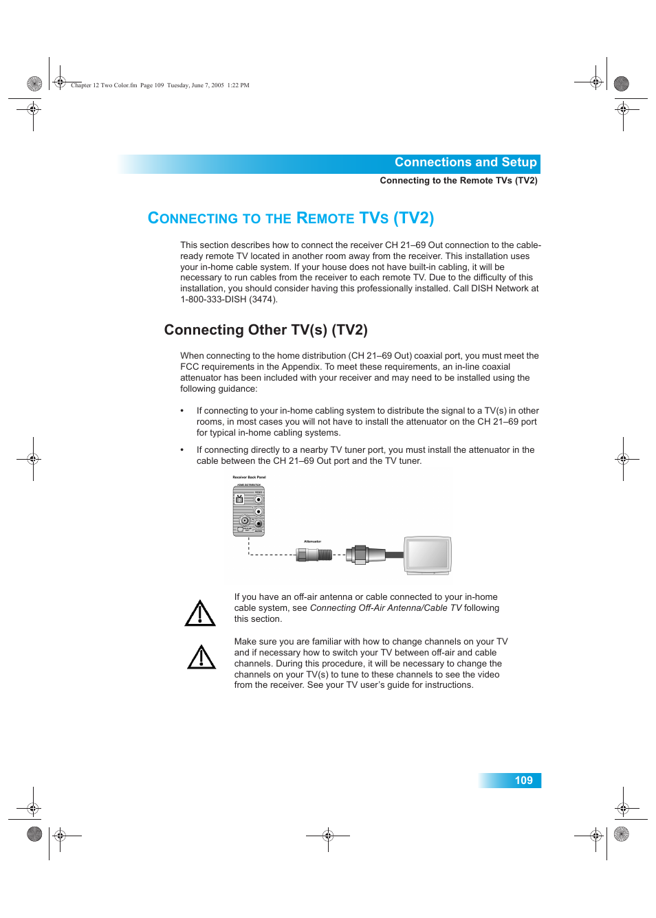 Onnecting, Emote, Tv2) | Connecting other tv(s) (tv2) | Dish Network 942 User Manual | Page 116 / 162