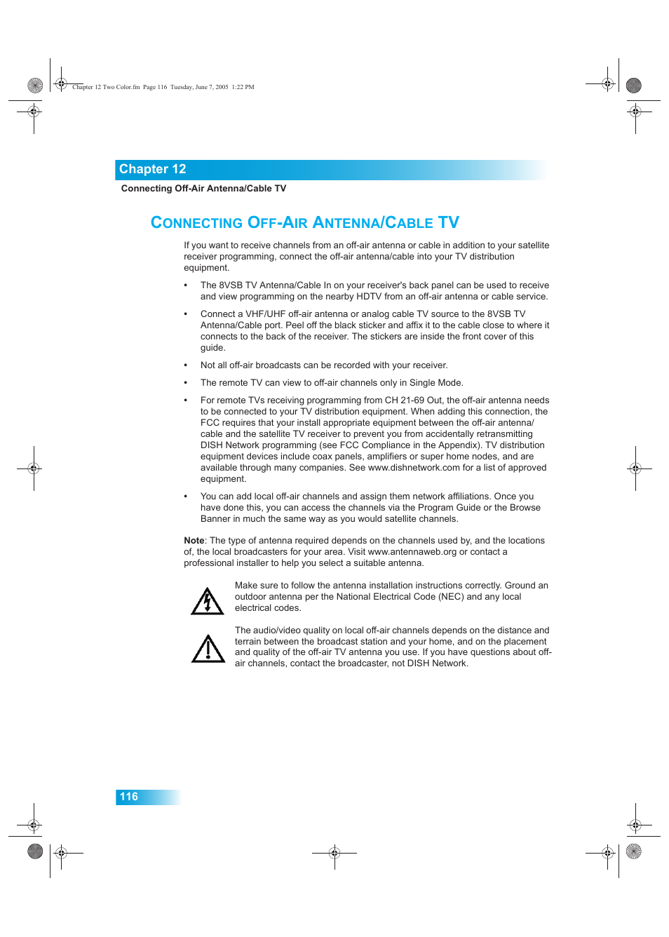 Onnecting, Ntenna, Able | Dish Network 942 User Manual | Page 123 / 162
