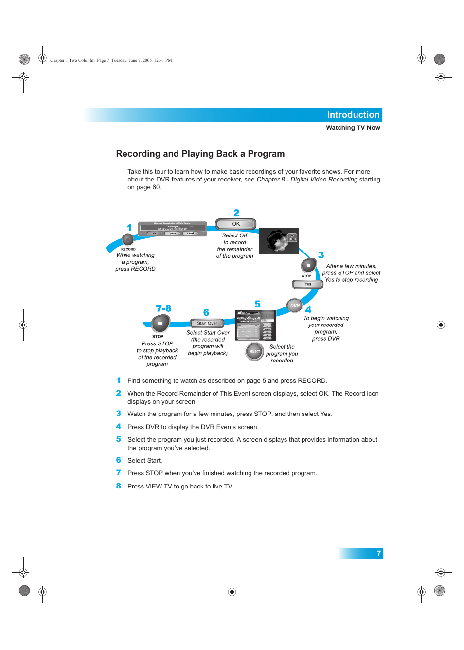 Introduction, Recording and playing back a program | Dish Network 942 User Manual | Page 14 / 162