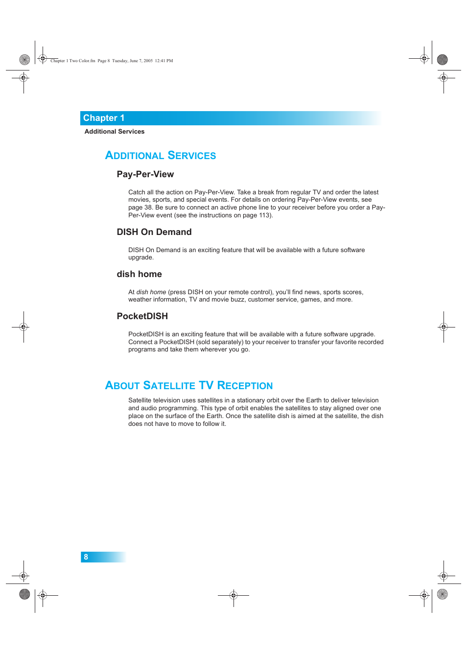 Dditional, Ervices, Bout | Atellite, Tv r, Eception | Dish Network 942 User Manual | Page 15 / 162