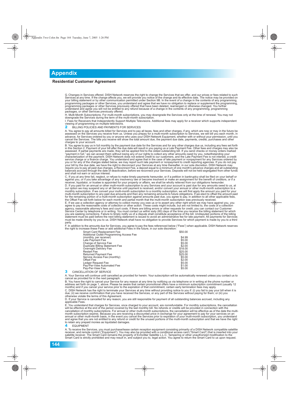 Appendix, Residential customer agreement | Dish Network 942 User Manual | Page 151 / 162