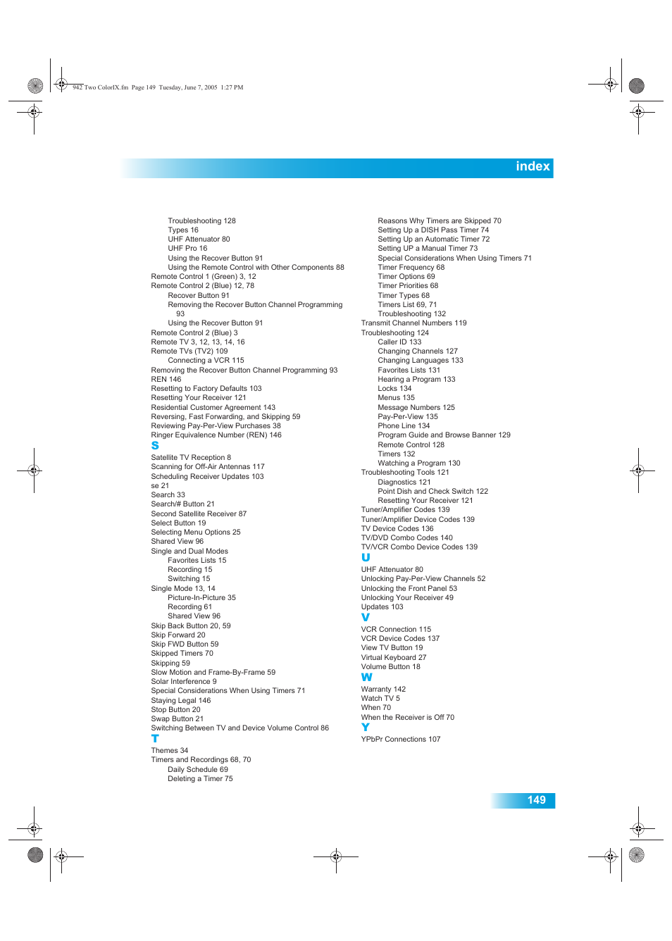 Index | Dish Network 942 User Manual | Page 156 / 162