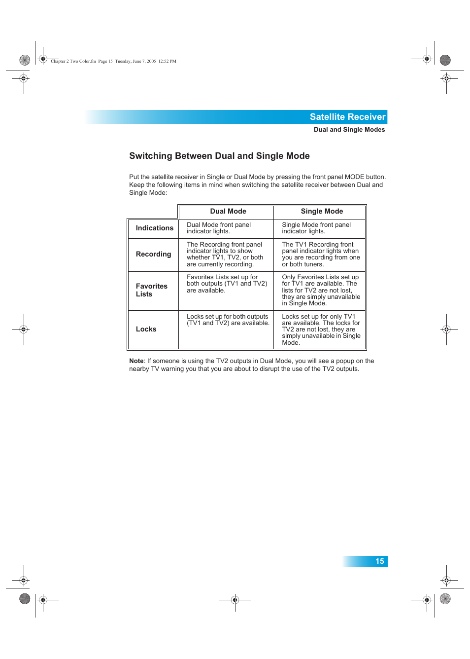 Satellite receiver, Switching between dual and single mode | Dish Network 942 User Manual | Page 22 / 162