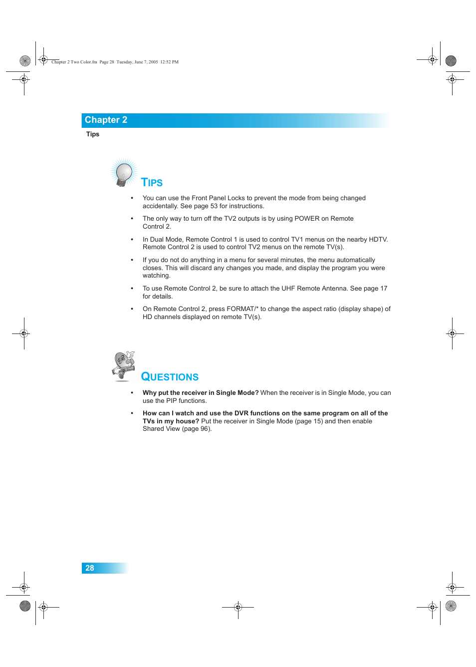 Uestions, Chapter 2 | Dish Network 942 User Manual | Page 35 / 162