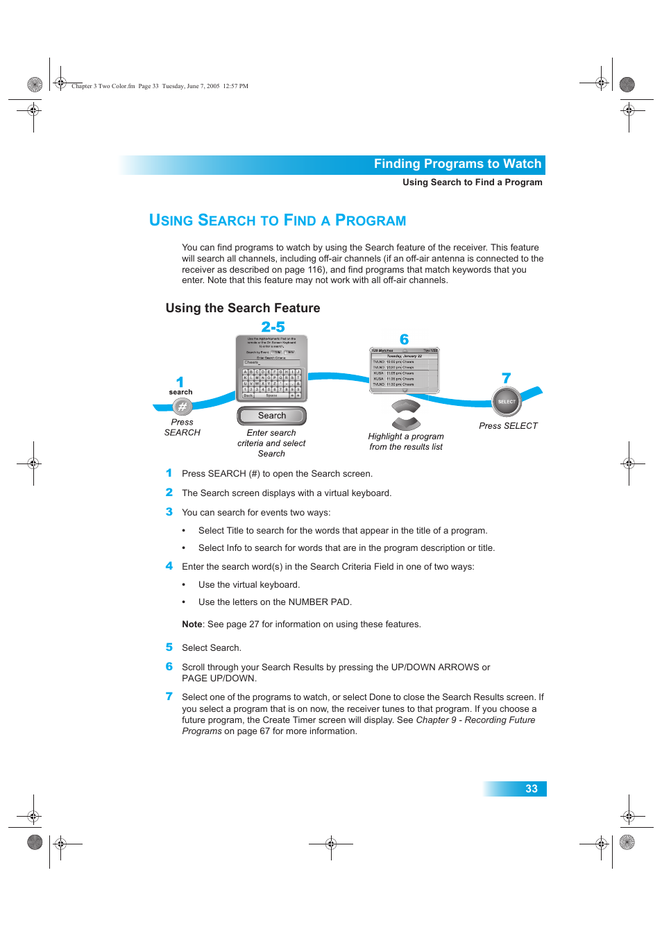 Sing, Earch, Rogram | Dish Network 942 User Manual | Page 40 / 162