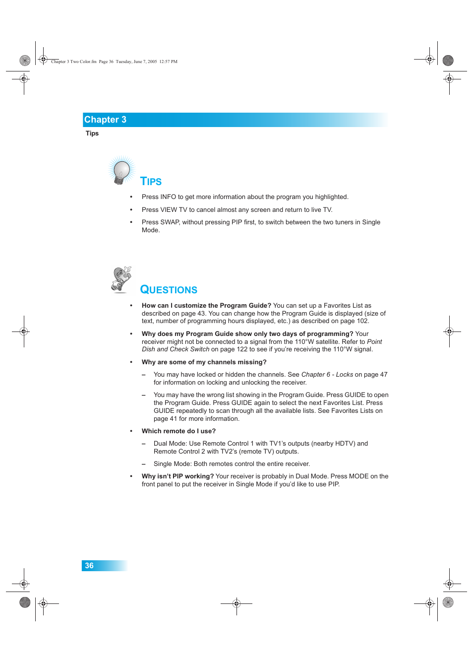 Uestions, Chapter 3 | Dish Network 942 User Manual | Page 43 / 162