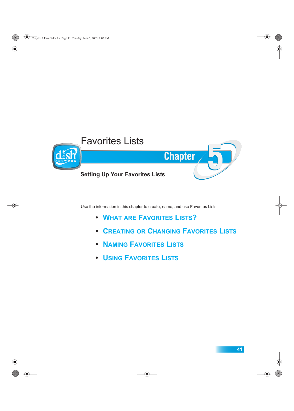 Chapter_5, Favorites lists | Dish Network 942 User Manual | Page 48 / 162