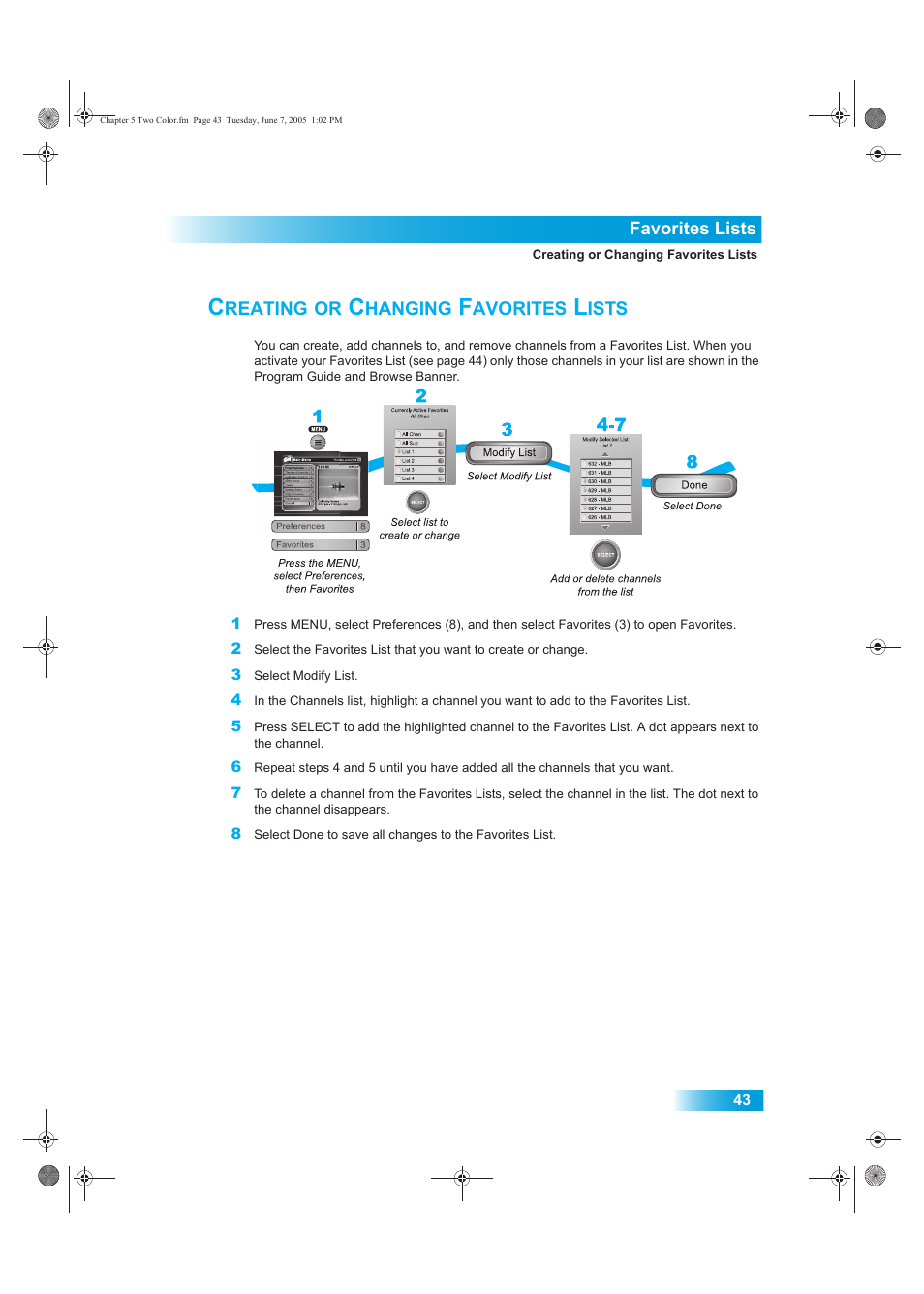 Reating, Hanging, Avorites | Ists | Dish Network 942 User Manual | Page 50 / 162
