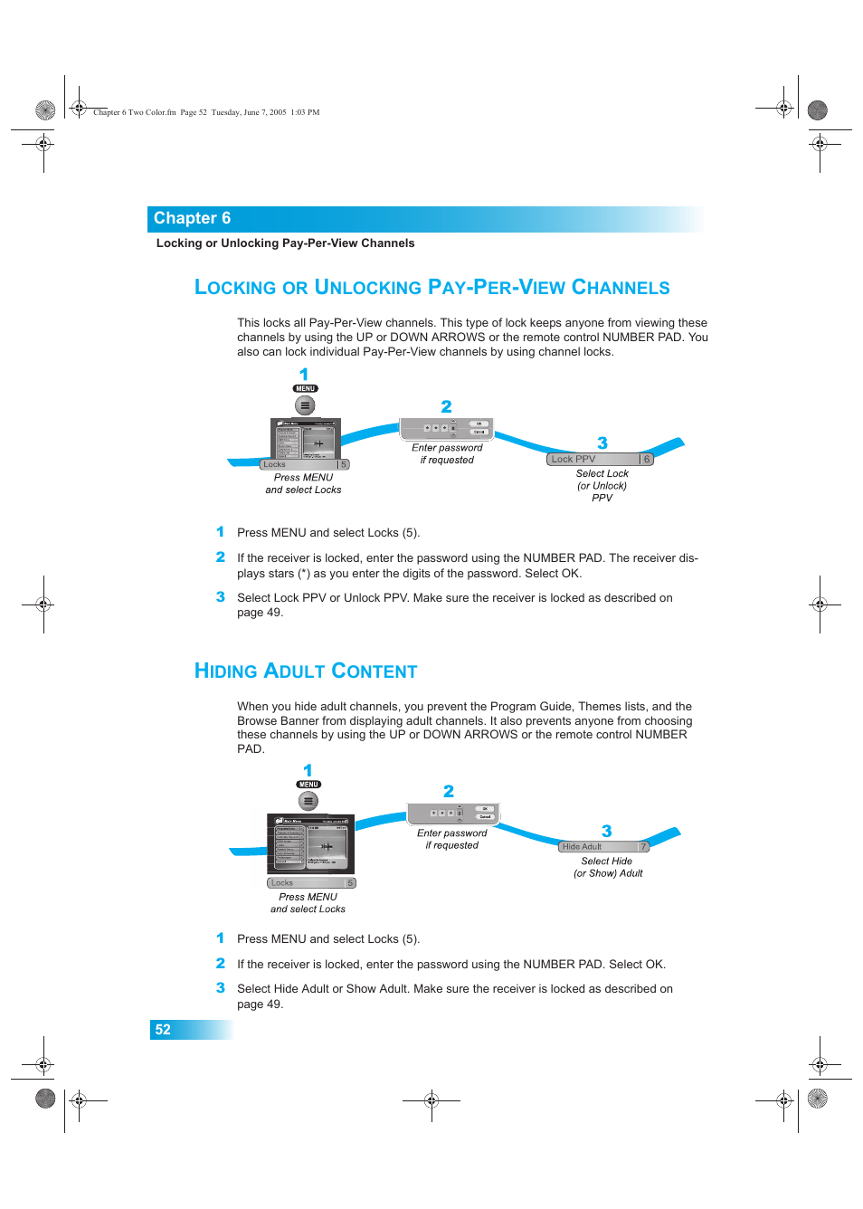 Ocking, Nlocking, Hannels | Iding, Dult, Ontent | Dish Network 942 User Manual | Page 59 / 162