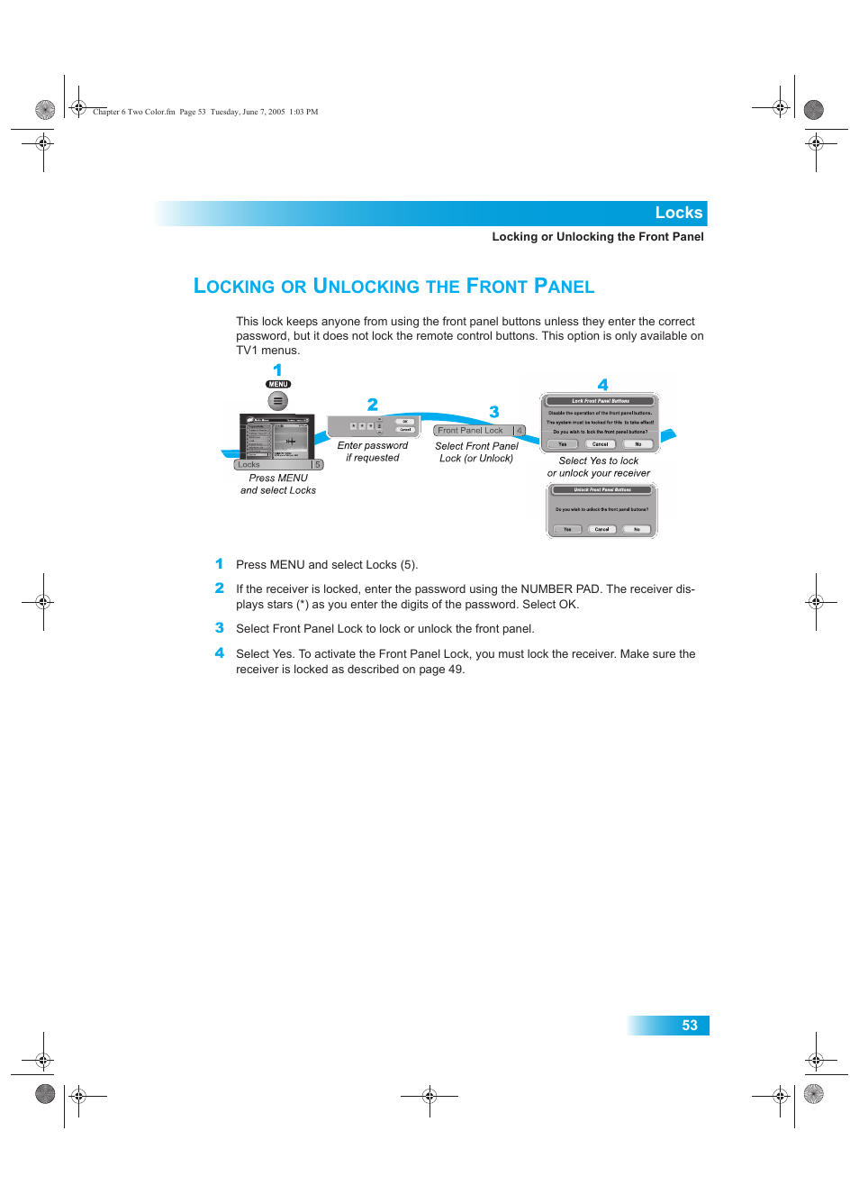 Ocking, Nlocking, Ront | Anel | Dish Network 942 User Manual | Page 60 / 162