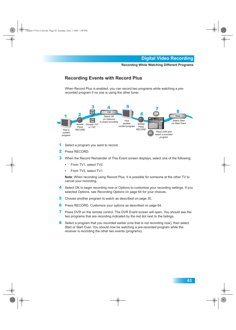 Digital video recording, Recording events with record plus | Dish Network 942 User Manual | Page 70 / 162