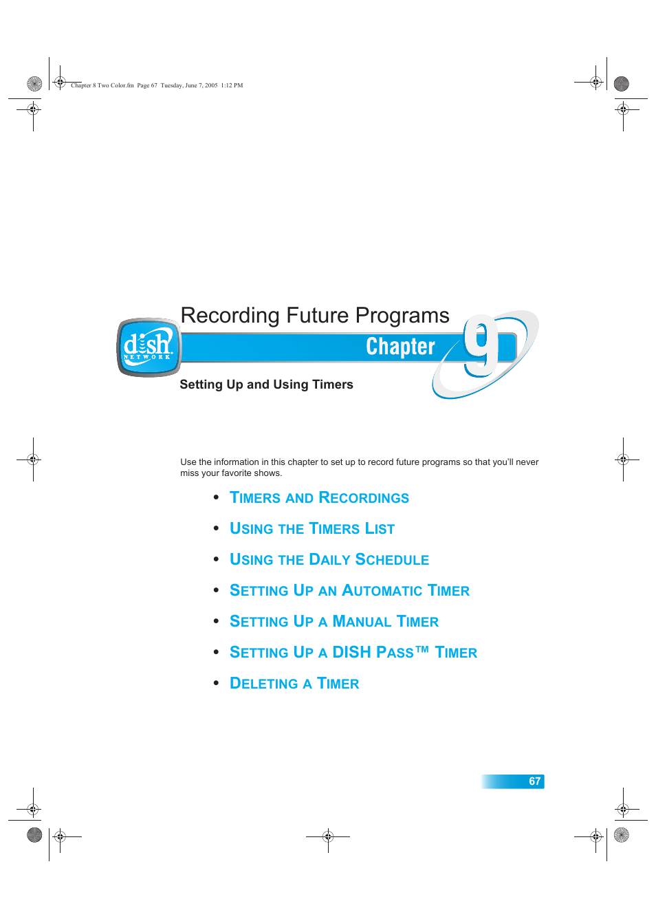 Chapter_9, Recording future programs | Dish Network 942 User Manual | Page 74 / 162