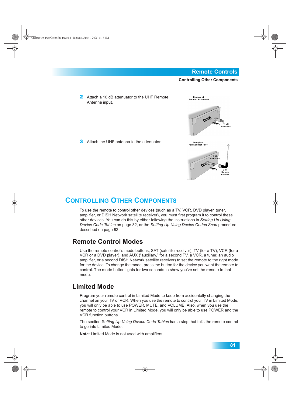 Ontrolling, Ther, Omponents | Remote control modes, Limited mode | Dish Network 942 User Manual | Page 88 / 162