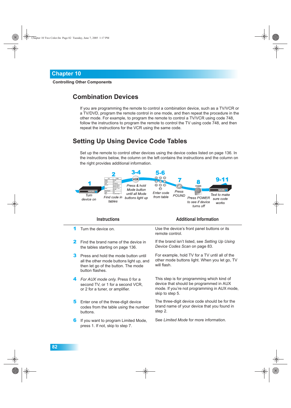 Combination devices, Setting up using device code tables, Chapter 10 | Dish Network 942 User Manual | Page 89 / 162