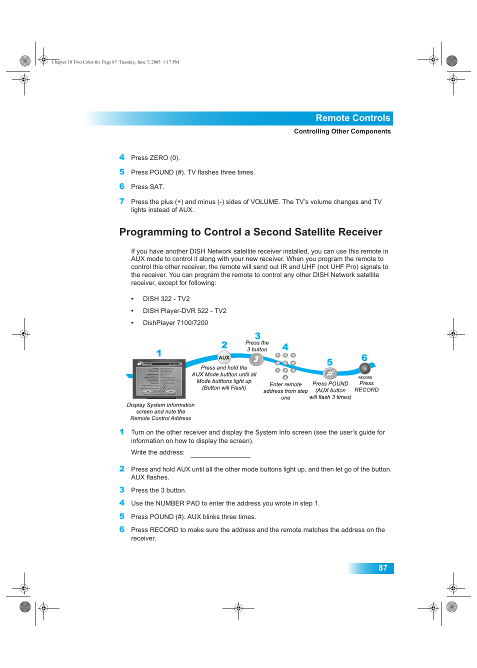 Programming to control a second satellite receiver, Remote controls | Dish Network 942 User Manual | Page 94 / 162