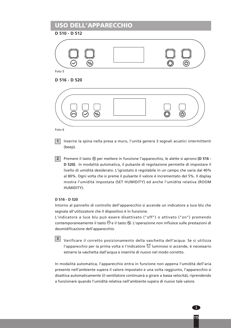 Uso dell’apparecchio | Qlima D512 User Manual | Page 115 / 248