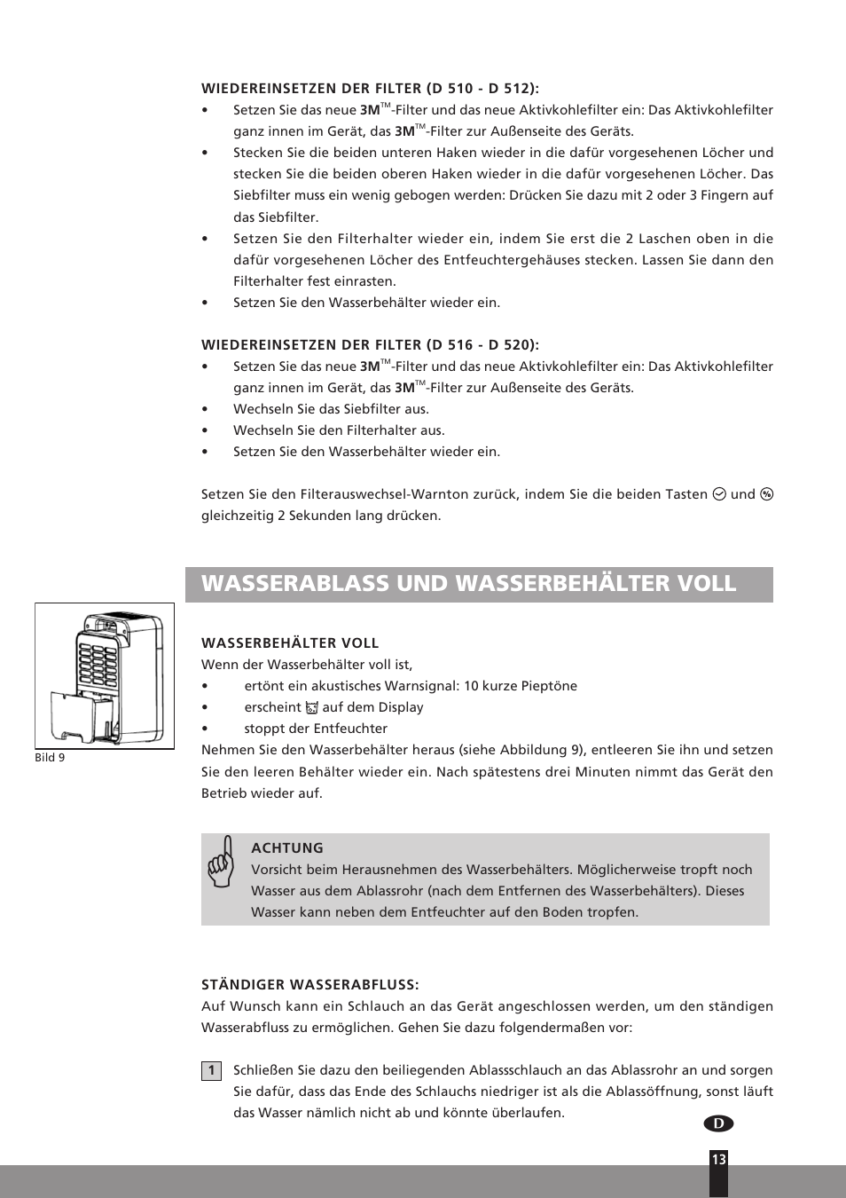 Wasserablass und wasserbehälter voll | Qlima D512 User Manual | Page 13 / 248