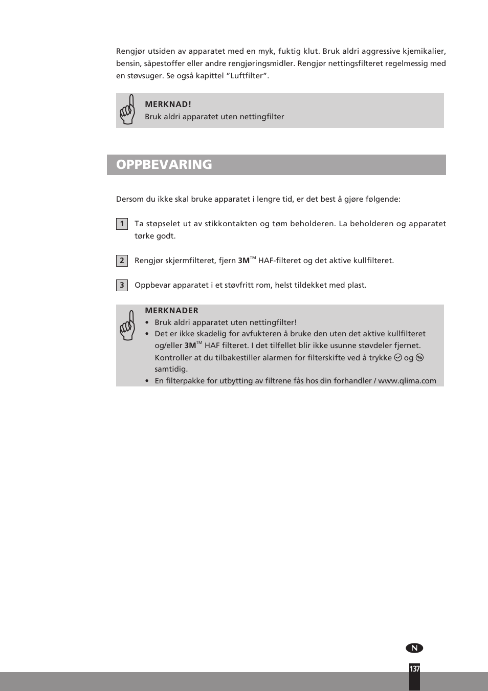 Oppbevaring | Qlima D512 User Manual | Page 137 / 248