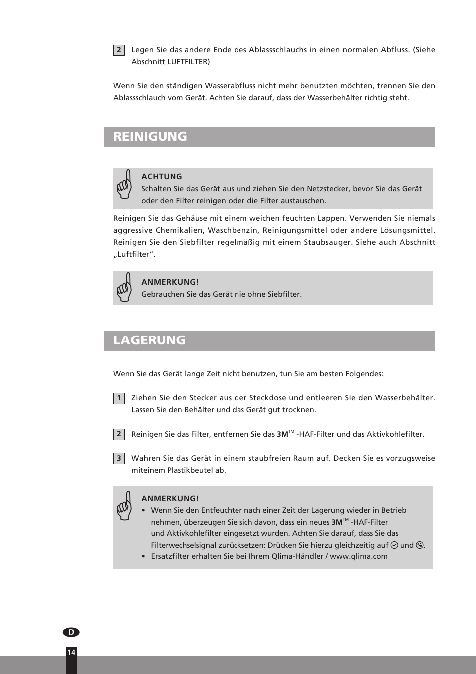 Reinigung, Lagerung | Qlima D512 User Manual | Page 14 / 248