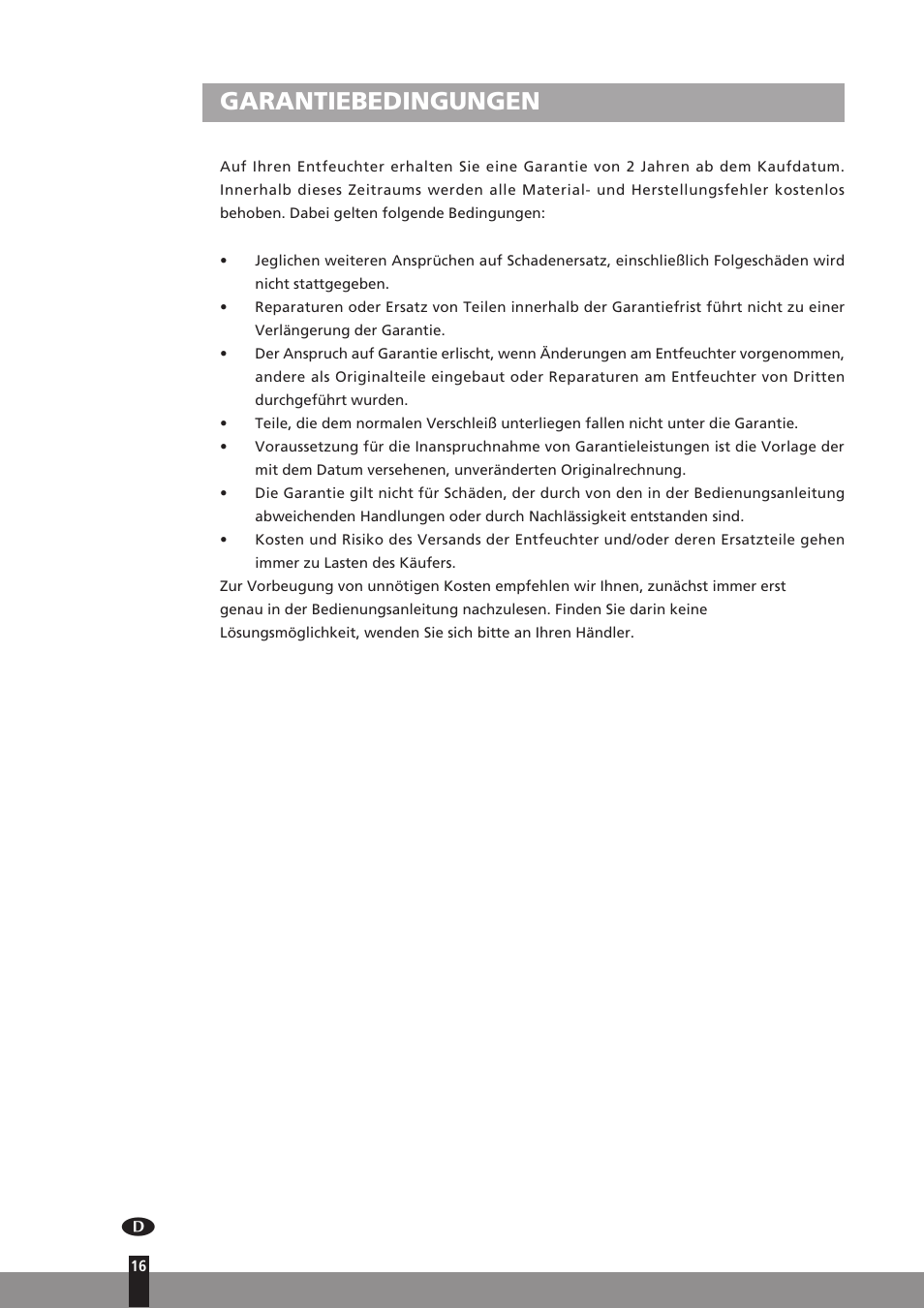 Garantiebedingungen | Qlima D512 User Manual | Page 16 / 248
